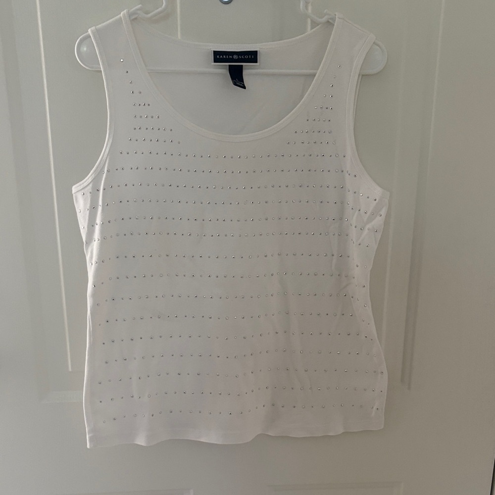 Karen Scott White Embellished Tank Top